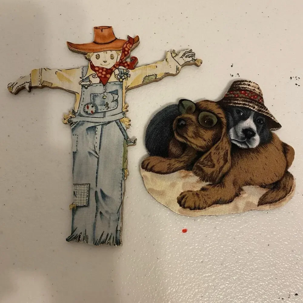 c1880 Victorian Collections DieCut DOG & Scarecrow Antique Scrap Ephemera Lotof2